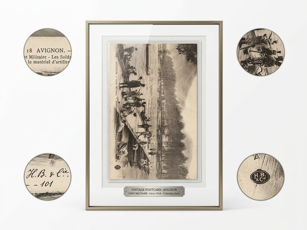 Carte postale ancienne : Avignon, Pont Militaire, avec cachet d'origine H.B. & Cie