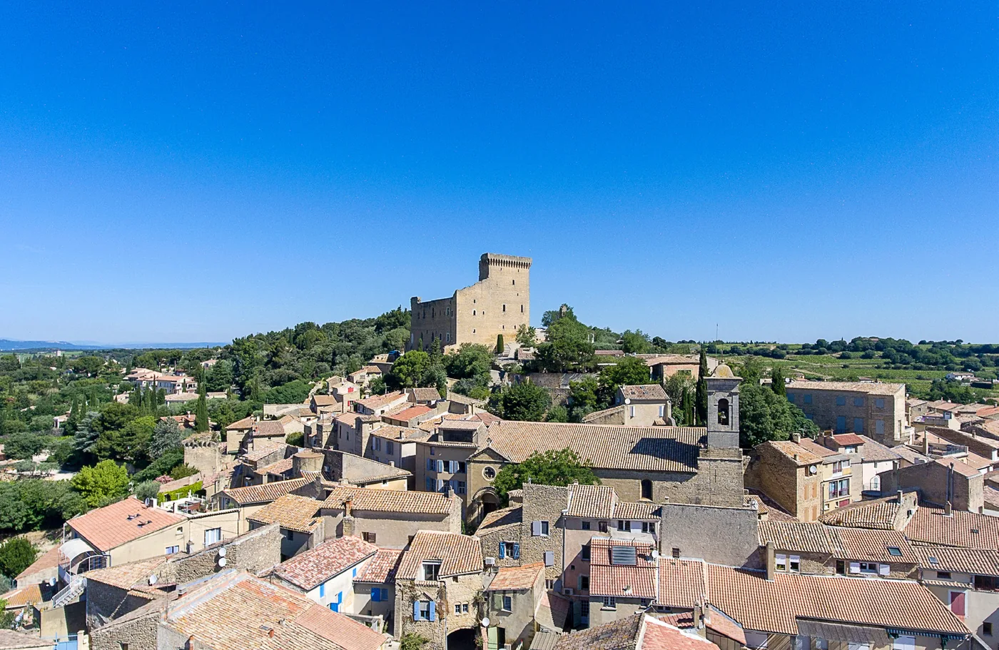 Carte postale : vue de jour du village et du château de Châteauneuf-du-Pape
